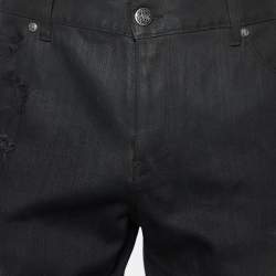 Pre Owned Roberto Cavalli Black Denim Distressed Jeans XL