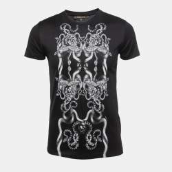 Pre Owned Roberto Cavalli Black Snake Print Cotton Crew Neck T-Shirt S
