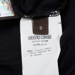 Pre Owned Roberto Cavalli Black Logo Print Cotton Crew Neck T-Shirt S