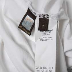 Pre Owned Roberto Cavalli White Printed Cotton Crew Neck Full Sleeve T-Shirt M
