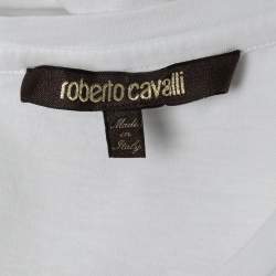 Pre Owned Roberto Cavalli White Printed Cotton Crew Neck Full Sleeve T-Shirt M