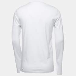 Pre Owned Roberto Cavalli White Printed Cotton Crew Neck Full Sleeve T-Shirt M