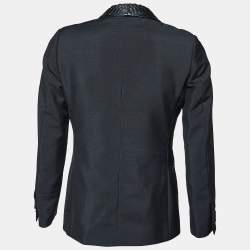 Pre Owned Roberto Cavalli Black Mohair & Wool Python Collar Blazer M