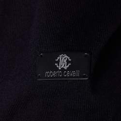 Pre Owned Roberto Cavalli Black Cotton Knit Metal Detail Polo T-Shirt XL