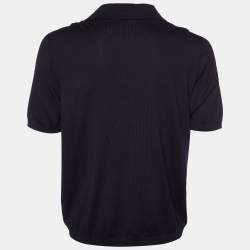 Pre Owned Roberto Cavalli Black Cotton Knit Metal Detail Polo T-Shirt XL