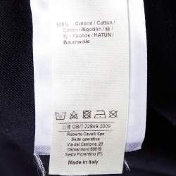 Pre Owned Roberto Cavalli Black Cotton Knit Metal Detail Polo T-Shirt XL