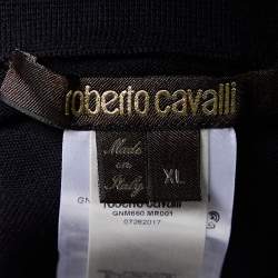Pre Owned Roberto Cavalli Black Cotton Knit Metal Detail Polo T-Shirt XL