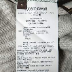 Pre Owned Roberto Cavalli Military Green Lion Print Cotton Leather Trimmed Polo T-Shirt S