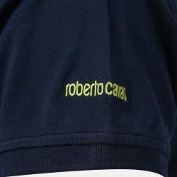 Pre Owned Roberto Cavalli Navy Blue Logo Embroidered Cotton Pique Polo T-Shirt M