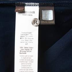Pre Owned Roberto Cavalli Navy Blue Logo Embroidered Cotton Pique Polo T-Shirt M