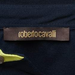 Pre Owned Roberto Cavalli Navy Blue Logo Embroidered Cotton Pique Polo T-Shirt M