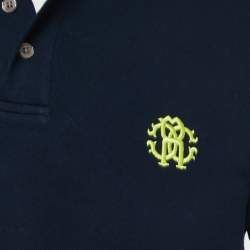 Pre Owned Roberto Cavalli Navy Blue Logo Embroidered Cotton Pique Polo T-Shirt M