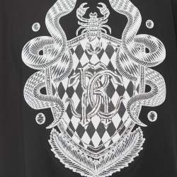 Pre Owned Roberto Cavalli Black Logo Print Cotton Crew Neck Half Sleeve T-Shirt 3XL
