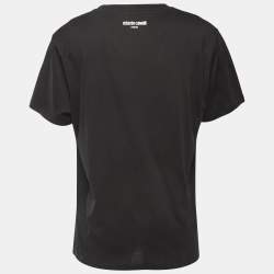 Pre Owned Roberto Cavalli Black Logo Print Cotton Crew Neck Half Sleeve T-Shirt 3XL