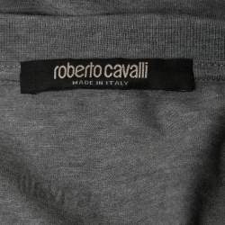 Pre Owned Roberto Cavalli Grey Logo Print Cotton Crew Neck Half Sleeve T-Shirt XXL
