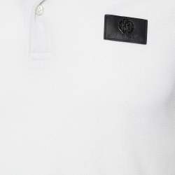 Pre Owned Roberto Cavalli White Logo Plaque Cotton Pique Polo T-Shirt S