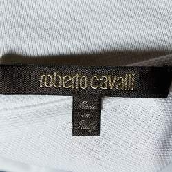 Pre Owned Roberto Cavalli White Logo Plaque Cotton Pique Polo T-Shirt S