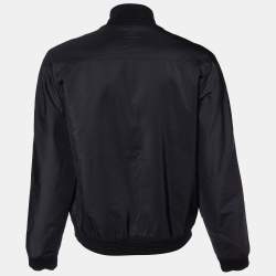 Pre Owned Roberto Cavalli Black Synthetic Knit & Leather Trim Bomber Jacket 4XL
