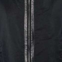 Pre Owned Roberto Cavalli Black Synthetic Knit & Leather Trim Bomber Jacket 4XL