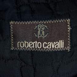 Pre Owned Roberto Cavalli Black Synthetic Knit & Leather Trim Bomber Jacket 4XL