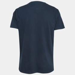 Pre Owned Roberto Cavalli Navy Blue Logo Print Cotton Half Sleeve T-Shirt XL