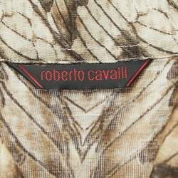 Pre Owned Roberto Cavalli Beige Snake Print Cotton Button Front Full Sleeve Shirt XL