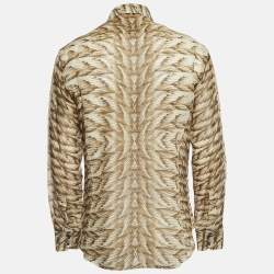 Pre Owned Roberto Cavalli Beige Snake Print Cotton Button Front Full Sleeve Shirt XL