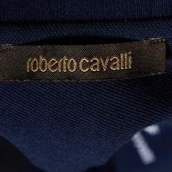 Pre Owned Roberto Cavalli Navy Blue Logo Embroidered Cotton Polo T-Shirt L