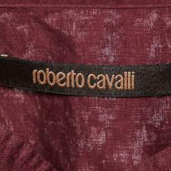 Pre Owned Roberto Cavalli Burgundy Cotton Embroidered Lace Up Detail Shirt XL