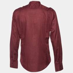 Pre Owned Roberto Cavalli Burgundy Cotton Embroidered Lace Up Detail Shirt XL