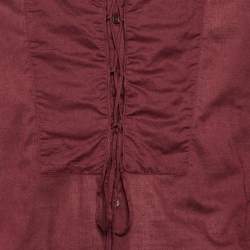 Pre Owned Roberto Cavalli Burgundy Cotton Embroidered Lace Up Detail Shirt XL