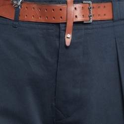 Roberto Cavalli Navy Blue Gabardine Belted Chino Shorts M