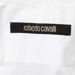 Pre Owned Roberto cavalli White Bird Print Cotton Slim Fit Shirt XL