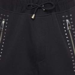 Pre Owned Robert Cavalli Black Cotton Knit Embellished Track Pants L