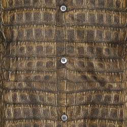 Roberto Cavalli Olive Brown Leather Print Cotton & Silk Long Sleeve Shirt L
