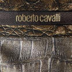 Roberto Cavalli Olive Brown Leather Print Cotton & Silk Long Sleeve Shirt L