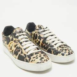Roberto Cavalli Black/Brown Leopard Print Leather Lace Up Sneakers Size 43