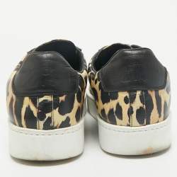 Roberto Cavalli Black/Brown Leopard Print Leather Lace Up Sneakers Size 43