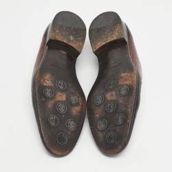 Pre Owned Roberto Cavalli Brown Croc Embossed Leather Slip On Loafers Size 43