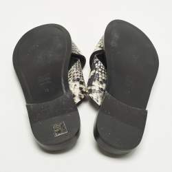 Pre Owned Roberto Cavalli Size 42 Two Tone Python Embossed Leather Criss-Cross Flat Slide