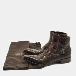 Pre Owned بوت كاحل روبرتو كافالي شامواه أسود بطول الكاحل مقاس 42