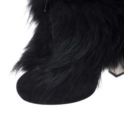 Pre Owned Roberto Cavalli Black Suede And Fur Trim Ankle Boots Size 38