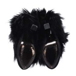 Pre Owned Roberto Cavalli Black Suede And Fur Trim Ankle Boots Size 38