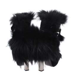 Pre Owned Roberto Cavalli Black Suede And Fur Trim Ankle Boots Size 38