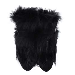 Pre Owned Roberto Cavalli Black Suede And Fur Trim Ankle Boots Size 38