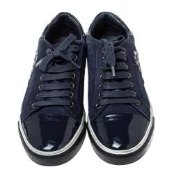Pre Owned Roberto Cavalli Navy Blue Suede and Patent Leather Low Top Sneakers Size 40