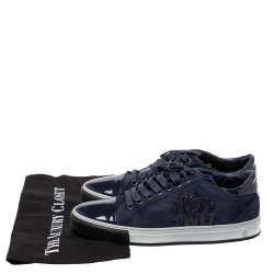 Pre Owned Roberto Cavalli Navy Blue Suede and Patent Leather Low Top Sneakers Size 40