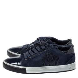 Pre Owned Roberto Cavalli Navy Blue Suede and Patent Leather Low Top Sneakers Size 40