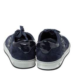 Pre Owned Roberto Cavalli Navy Blue Suede and Patent Leather Low Top Sneakers Size 40