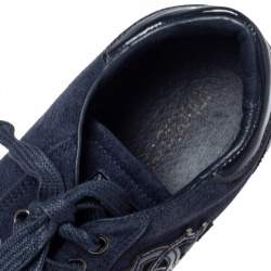 Pre Owned Roberto Cavalli Navy Blue Suede and Patent Leather Low Top Sneakers Size 40